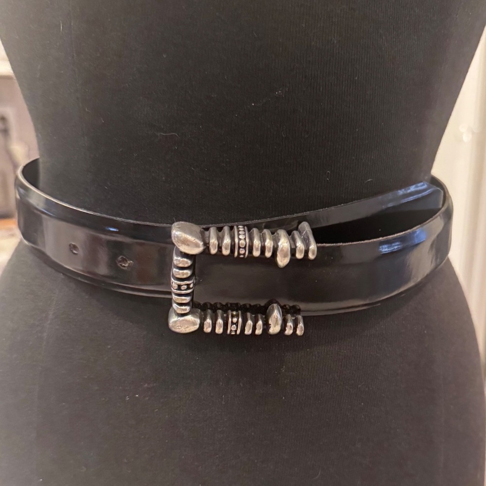 Vicenza Black Italian Calfskin Leather Belt Ornate Buckle Sz28 Smโ Women Vintage